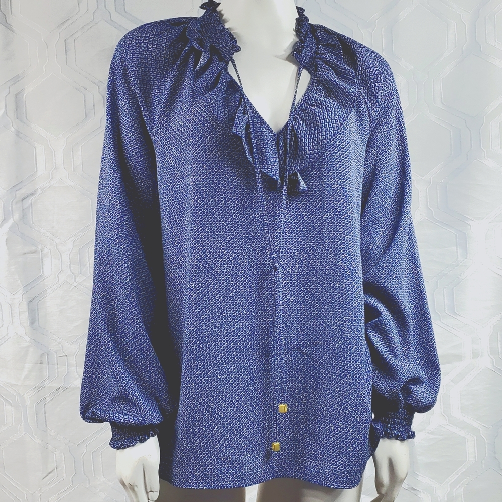 Michael Kors Royal Blue Bohemian Shirt size Medium with ruffled sleeves